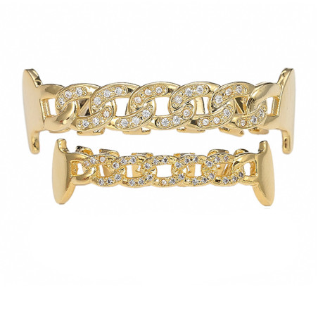 Grillz na zęby "Cuban Link Gold" Ozdoba Złoto i Diament
