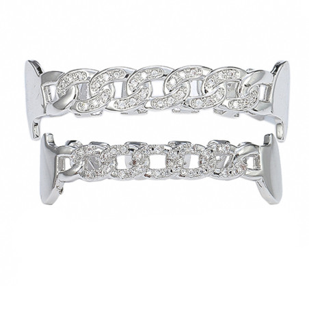 Grillz na zęby "Cuban Link Silver" Ozdoba Srebrna i Diamentowa