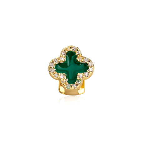 Grillz Zähne "Emerald Clover Gold" Goldornament und Smaragd
