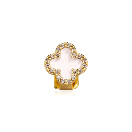 Grillz Dientes "Pearl Clover Gold" Adorno de Oro y Esmalte Blanco