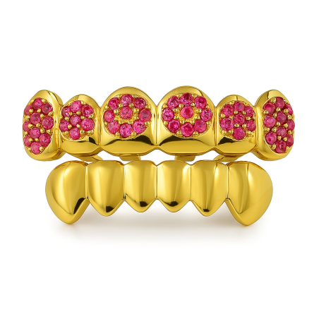 Grillz Dientes Adorno de Oro y Diamante Rosa V1