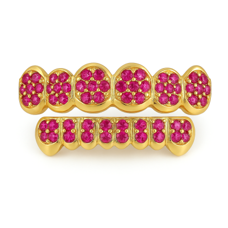 Grillz Dente Ornamento Ouro e Diamante Rosa V2
