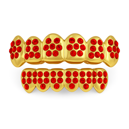 Grillz na zęby Ozdoba Złoto i Czerwony Diament v2