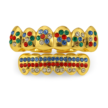 Grillz Denti Ornamento in Oro e Diamanti Multicolor V2