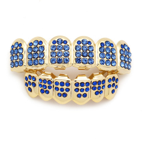 Grillz Dent Ornement Or et Diamant Bleu 