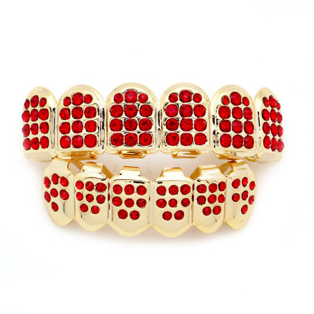Grillz Dent Ornement Or et Diamant Rouge v1 